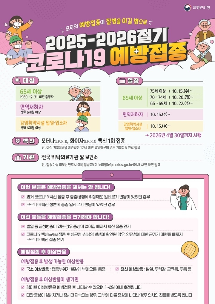 하남시, 10월 15일부터 고위험군 대상 코로나19 예방접종…