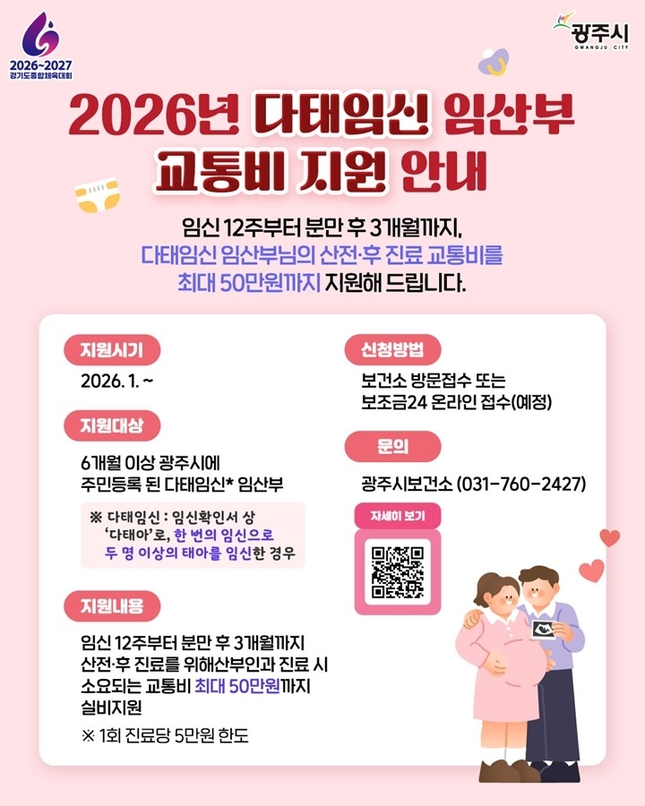 광주시, 다태임신 임산부 교통비 지원…고위험 임신 맞춤형 관…